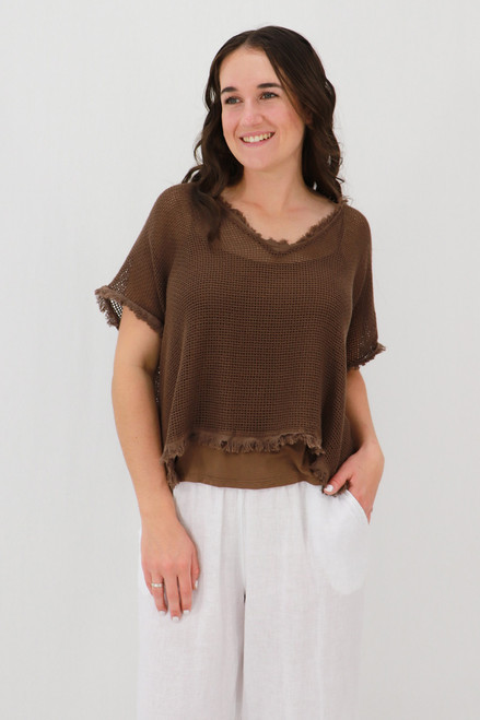 Sophia 2pc Cotton Mesh Tee - Chocolate