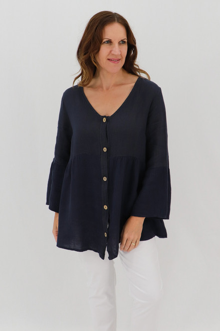 Bella V-neck Pretty Blouse - Eclipse