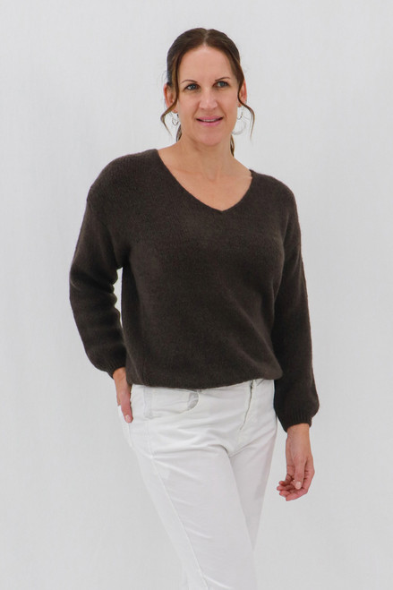 Leonora V-Neck Sweater - Dark Taupe