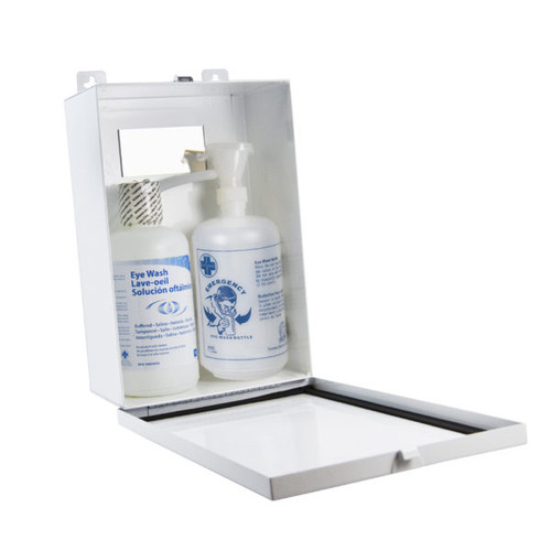 Metal Eyewash Cabinet w/ 1L Eyewash Solution & Empty Bottle F4572701   Safety Supply Canada