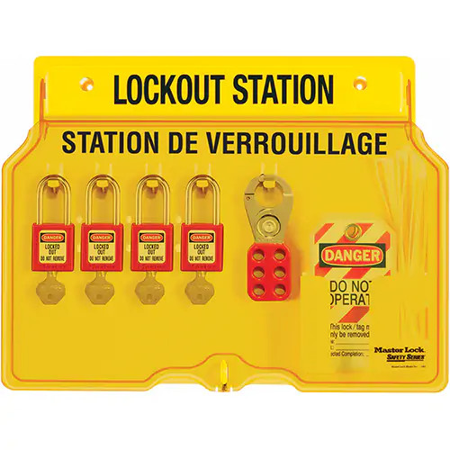 Lockout Station, 4 Padlock Capacity (Padlocks Included) | Master Lock 1482BP410FRC   Safety Supply Canada