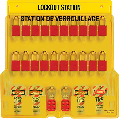 Lockout Station, Aluminum Padlocks, 20 Padlock Capacity | Master Lock 1484BP1106FRC   Safety Supply Canada
