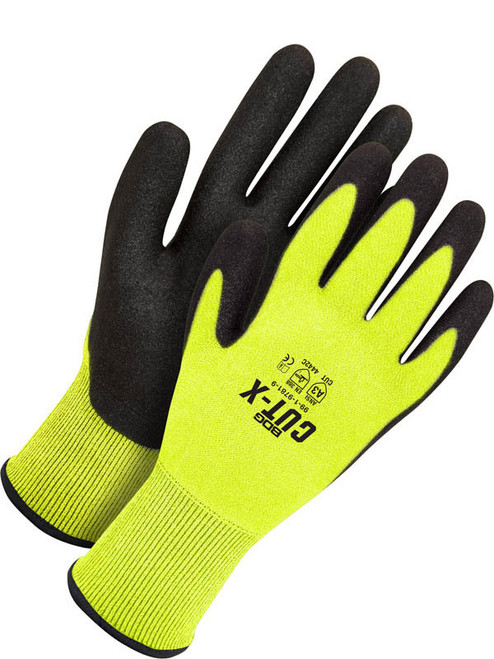 Cut-X Seamless Knit HPPE Cut 5 Hi-Viz Yellow PU Foam Palm - Pack of 12 | Bob Dale Gloves 99-1-9781   Safety Supply Canada