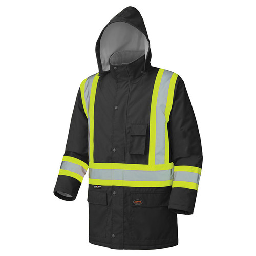 Hi-Vis Long Winter Quilted Safety Parka - CSA, Class 1 & 2 - Pioneer - 5031BK