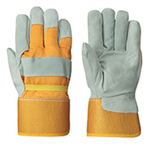 Cowsplit Glove - Grey 1-Pc Palm - Yellow Back - Foam Lined Red Flannel |  555FLRF