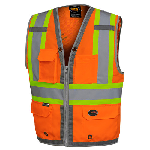 Hi-Vis Mesh Back Zip Surveyor Safety Vest | Pioneer 6672/6673   Safety Supply Canada