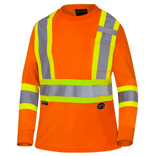 Hi-Viz Orange Polyester Birdseye Women's Safety Long-Sleeve T-shirt | Pioneer 6968/6969   Safety Supply Canada