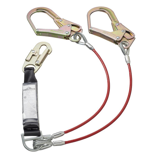 Shock Absorbing Lanyard - SP - Twin Leg - 100% Tie Off PVC Coated Cable - Snap & Form Hooks - 110 - 220 Lb Capacity   Safety Supply Canada