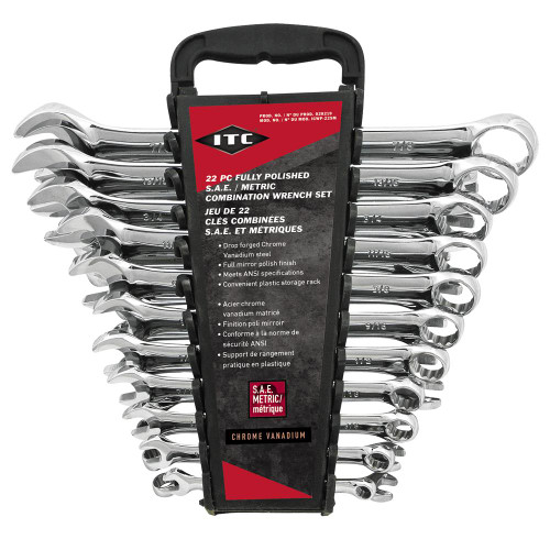 22-PC Fully Polished SAE / Metric Combination Wrench Set | Case of 8 | ITC ICWP-22SM Safety Supply Canada