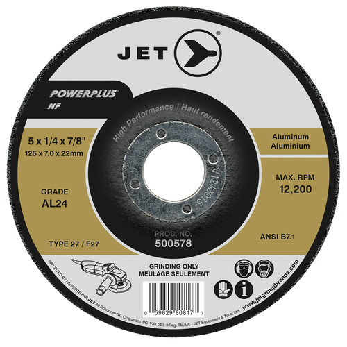 5 x 1/4 x 7/8 AL24 POWERPLUS NF T27 Grinding Wheel | Case of 25 | JET 500578 Safety Supply Canada