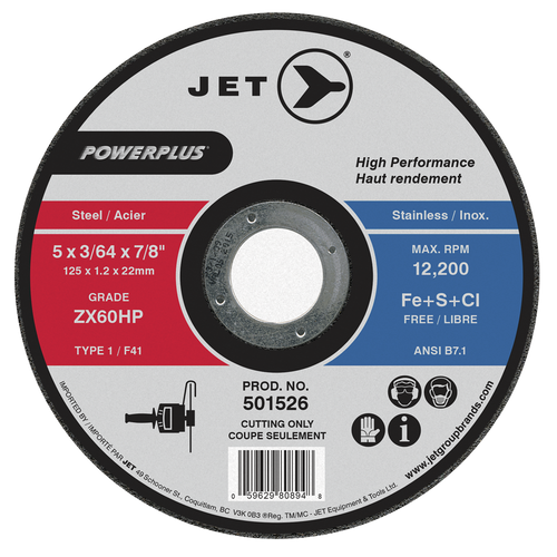 4-1/2 x 3/32 x 7/8 ZX30HP POWERPLUS T1 Cut-Off Wheel | Case of 25 | JET 501523 Safety Supply Canada