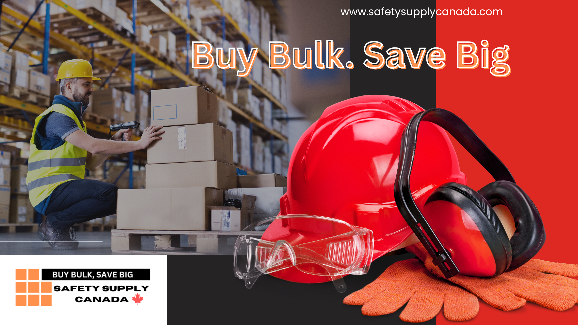 multiple safety items and a man working in a warehouse