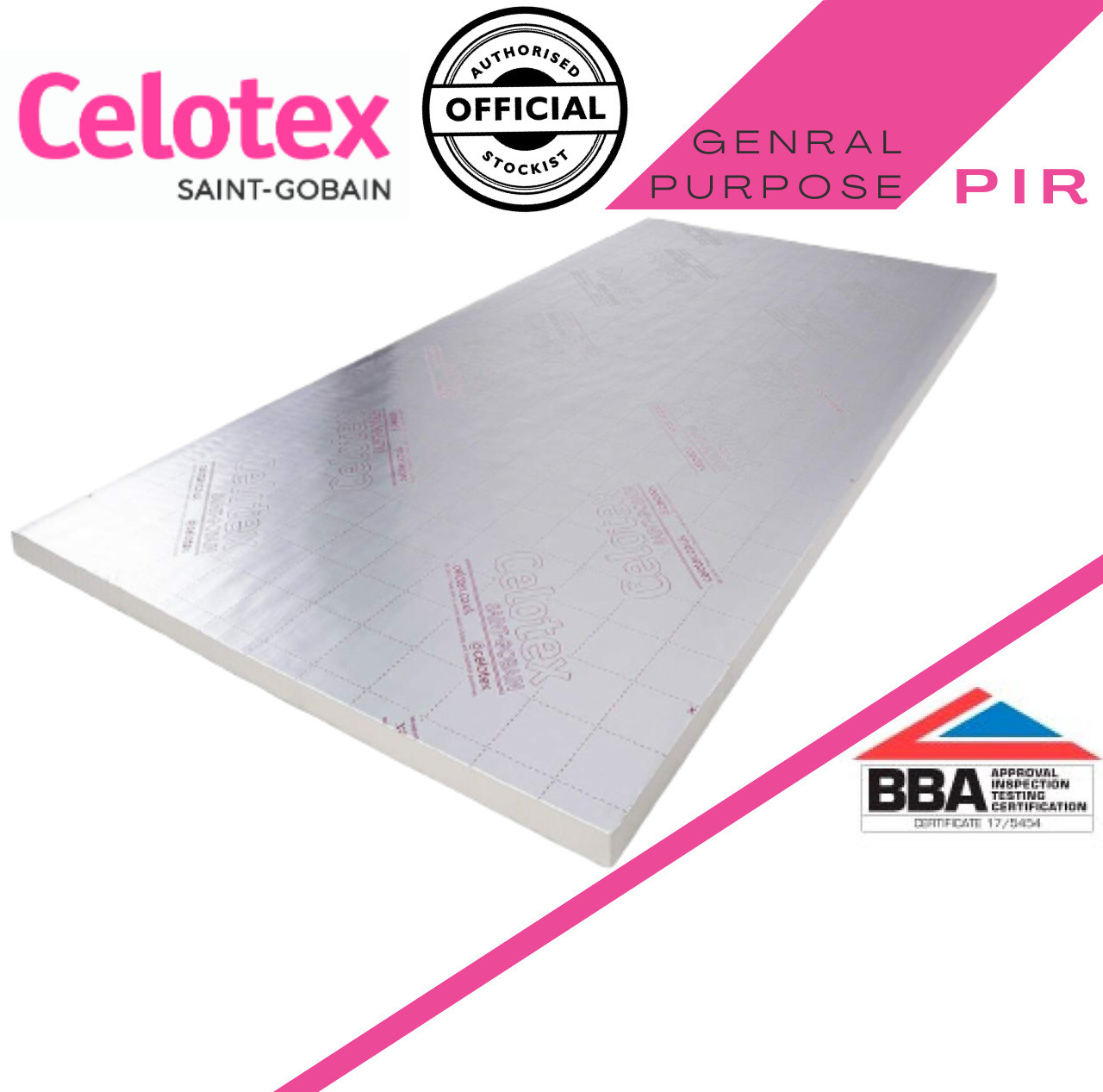 60mm- Celotex GA4060 General Purpose PIR Insulation Board - 2400 X 1200 X 60mm  778042 CLO-50777