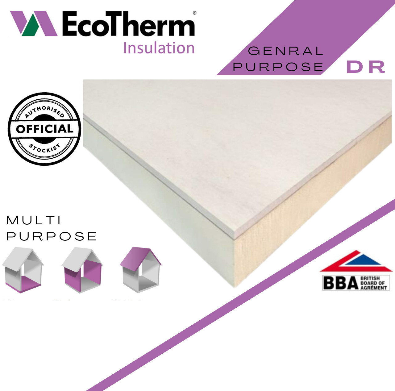 52.5mm EcoTherm EcoLiner Rigid PIR Dry Lining Insulation Board