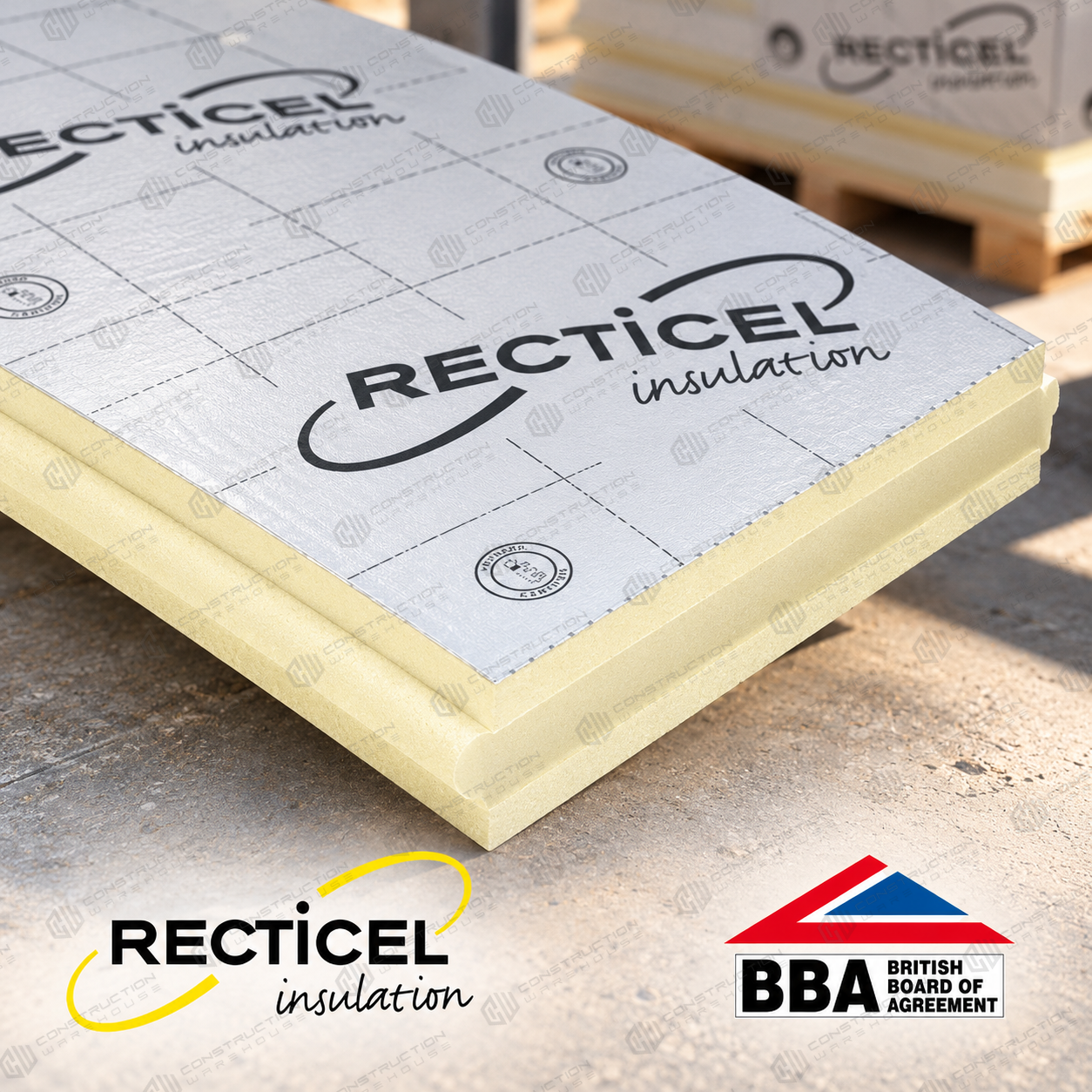 100mm Recticel Eurothane GP PIR Insulation Board - 2400mm x 1200mm x 100mm