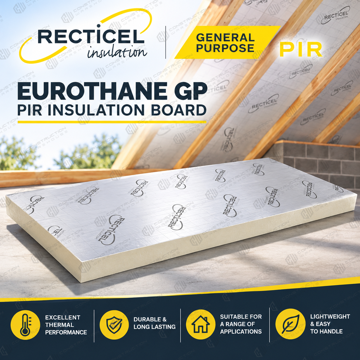 110mm Recticel Eurothane Rigid Insulation Board - 1200mm x 2400mm x110mm