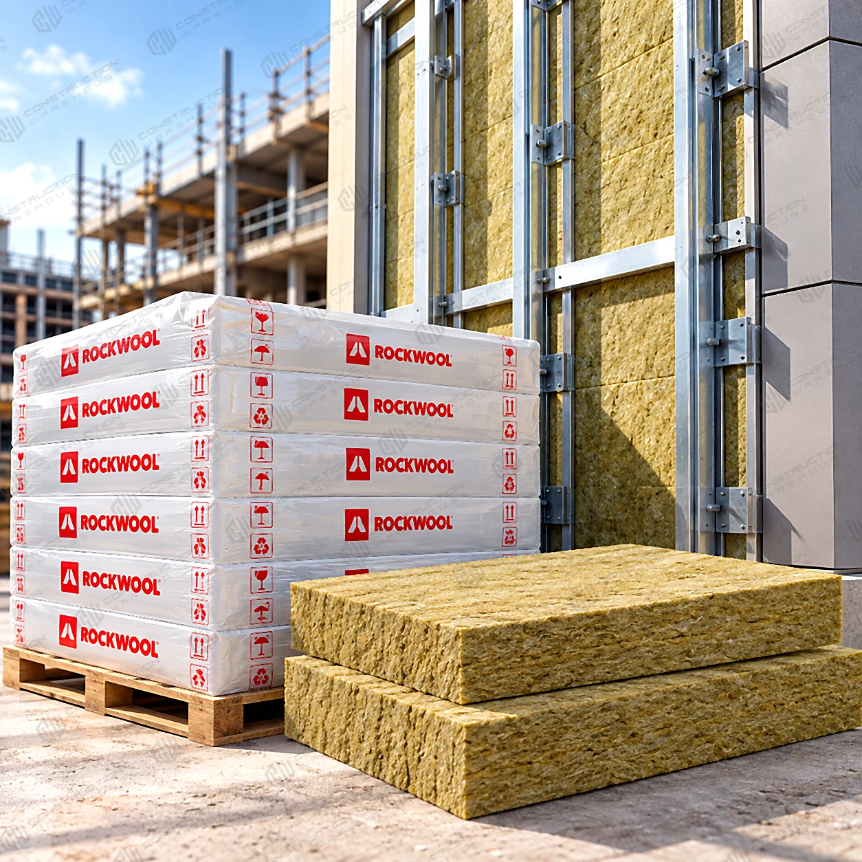 50mm Rockwool RW3 -Pro Rox-SL930 - Sound Thermal Fire Insulation Slab  (Pallet - 12 Packs - 69.12m2)