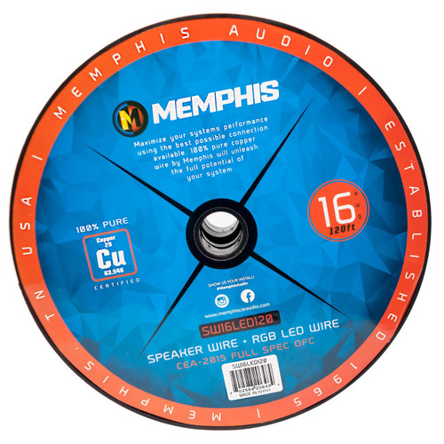 Memphis Audio SW16LED120 — 16 AWG speaker + RGB wire, 120ft