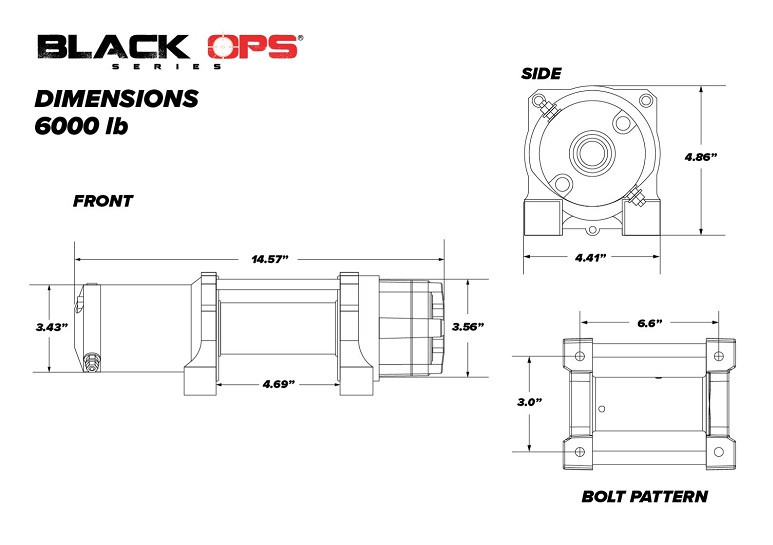 Kubota RTV 6000 Lb. Black Ops Synthetic Rope Winch by SuperATV WN-6000
