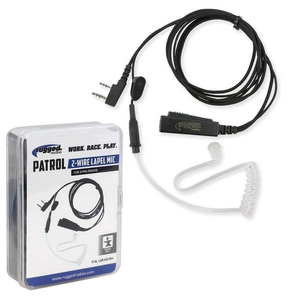 Kubota RTV Patrol 2-Wire Lapel Mic with Acoustic Ear Tube for Rugged Handheld Radios by Rugged Radios