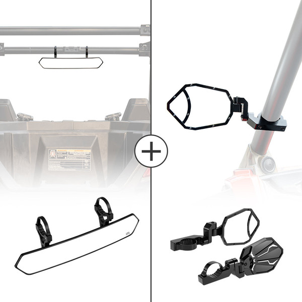 Kubota RTV / RTV-X / Sidekick 1.65"-2" Rear View Mirror & 1.6"-2" Round Tube Side Mirror by Kemimoto