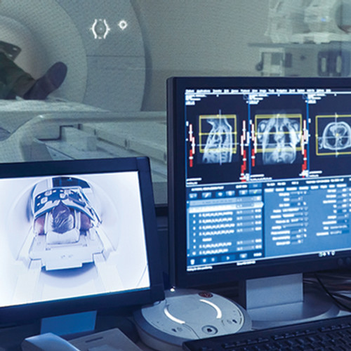 MRI screens of patient in exam and images produced