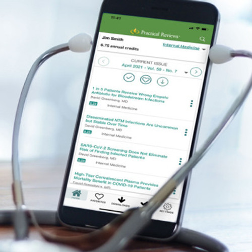 Phone displaying Practical Reviews app