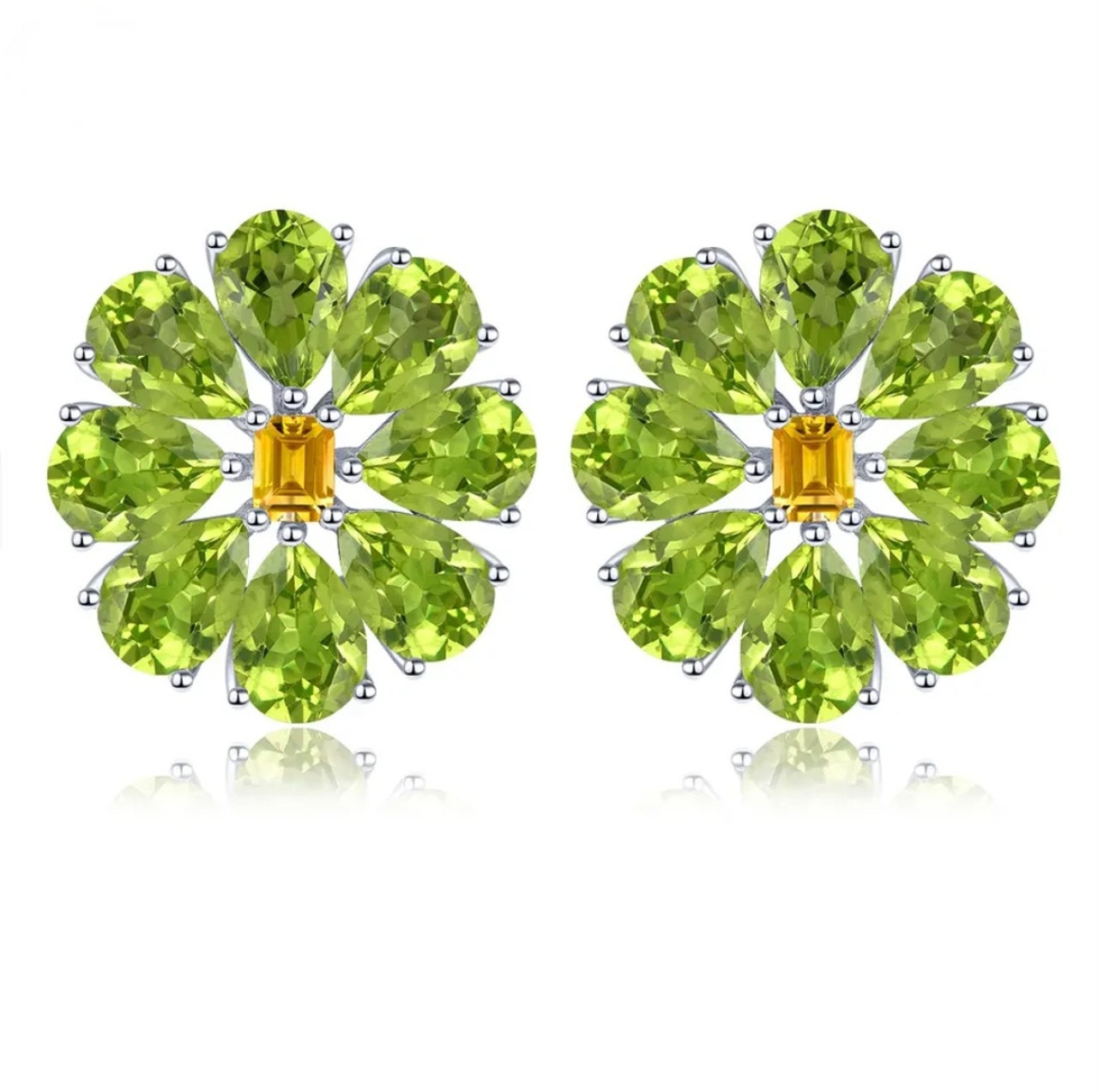 Peridot & Citrine Flower Cluster Stud Earrings in Rhodium over Sterling  Silver 11.80ctw - Gallery Gems