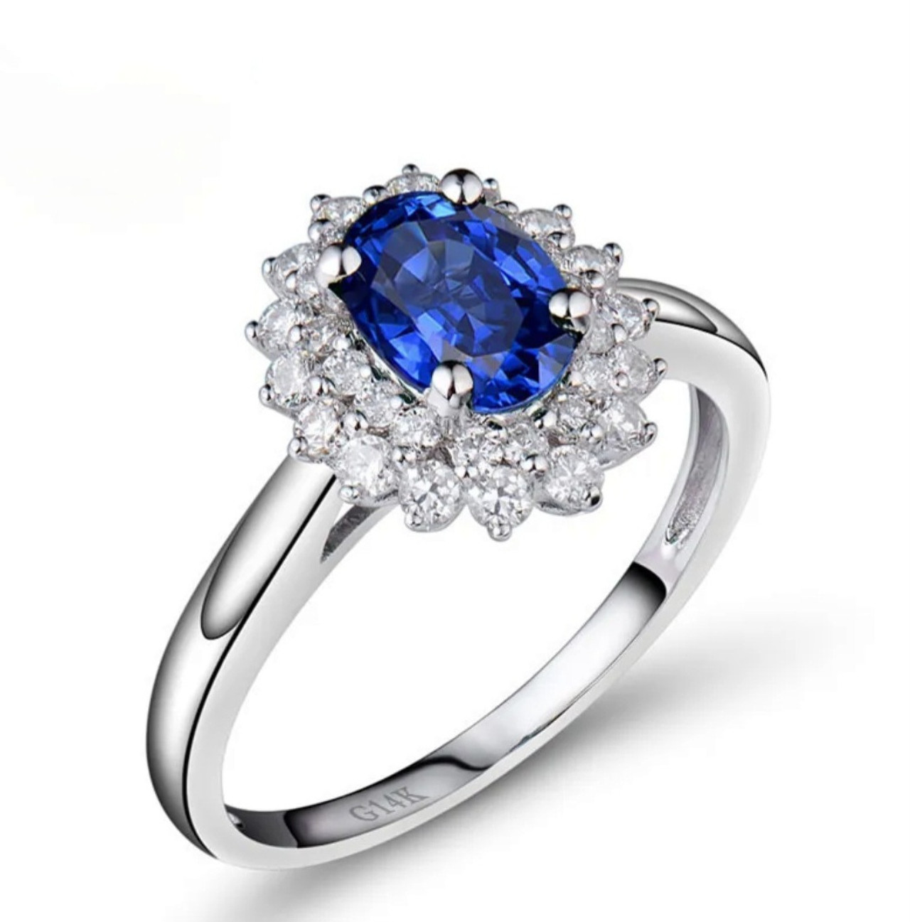 Sapphire & Diamond Double Halo Ring in 14k White Gold 1.46ctw - Gallery ...