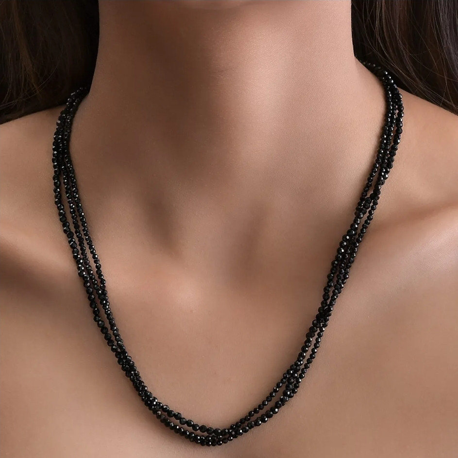 Collana Girocollo In Spiello Nero – Rondelle Da 3-4 Mm, Facetate, Lunghezza 21 Pollici, Gioiello In Pietra Naturale