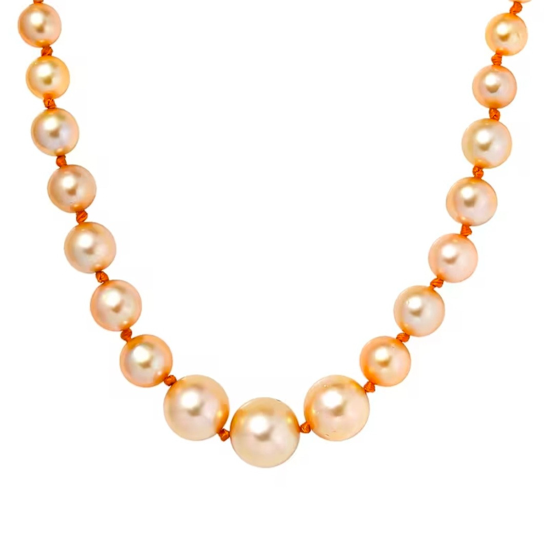 Golden South Sea Pearl Graduated Necklace with 950 Platinum Clasp