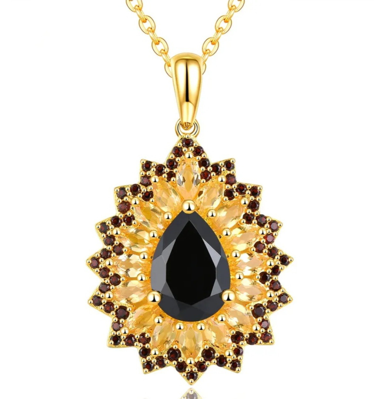 Black Spinel, Citrine & Garnet Necklace in 18k Yellow Gold over