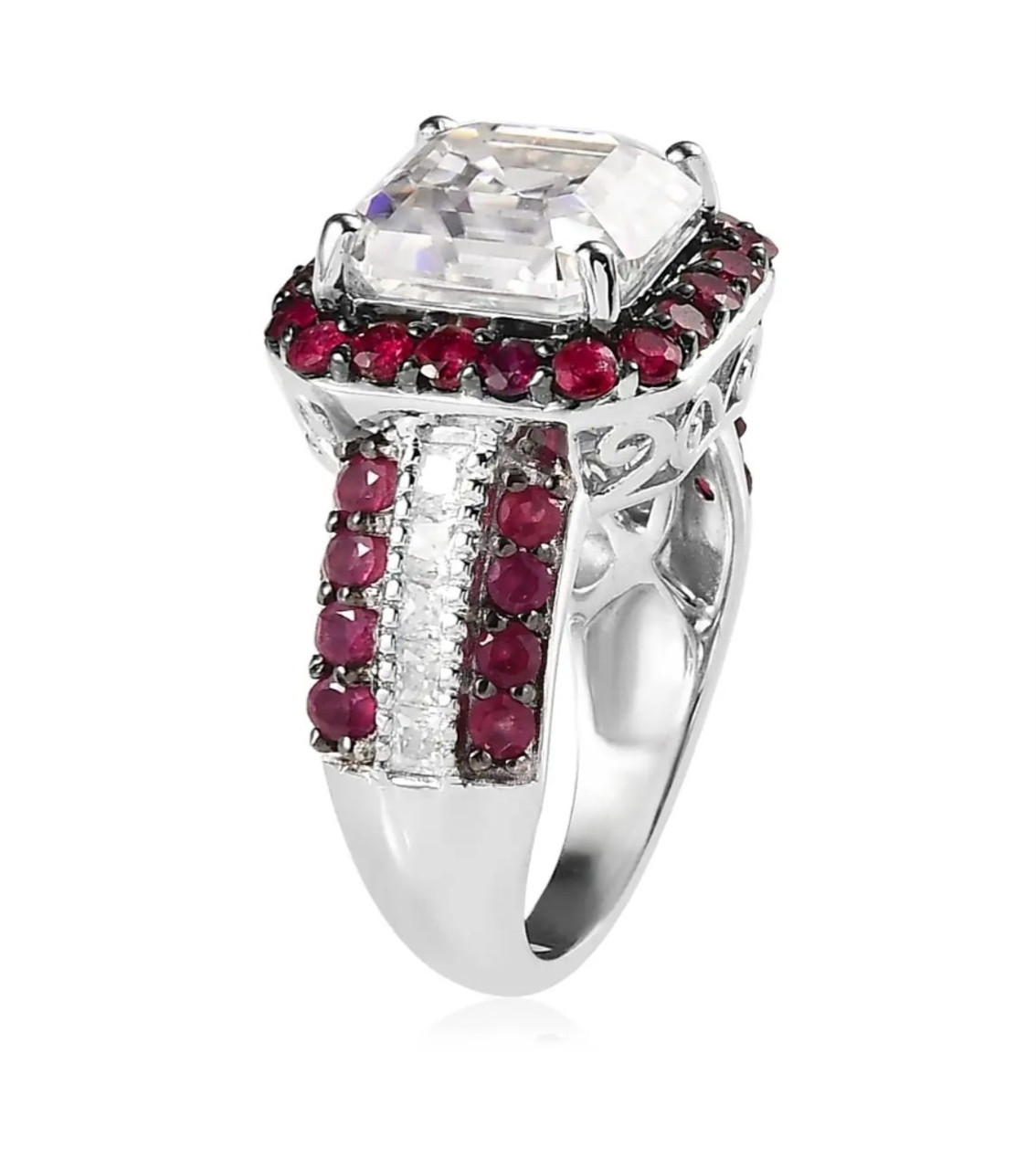 Double Halo 2.15CT Pink Asscher Cut Ruby Engagement 935 Argentium Silver  Ring | eBay