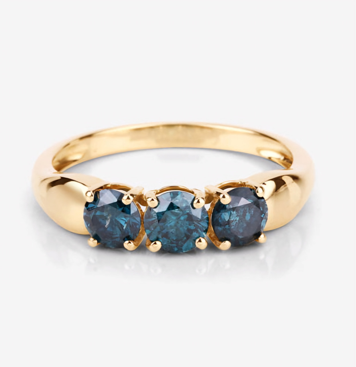 Round Blue Diamond Trilogy Ring in 14K Yellow Gold 1.15ctw