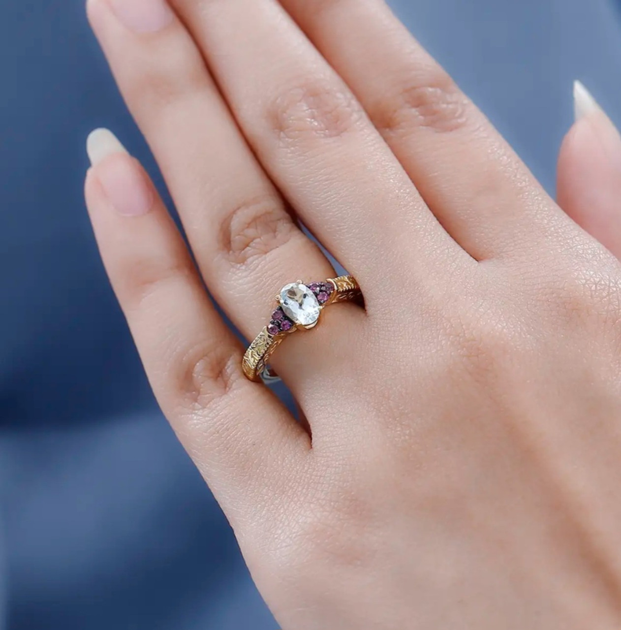 Garnet nature inspired engagement ring / Azalea | Eden Garden Jewelry™