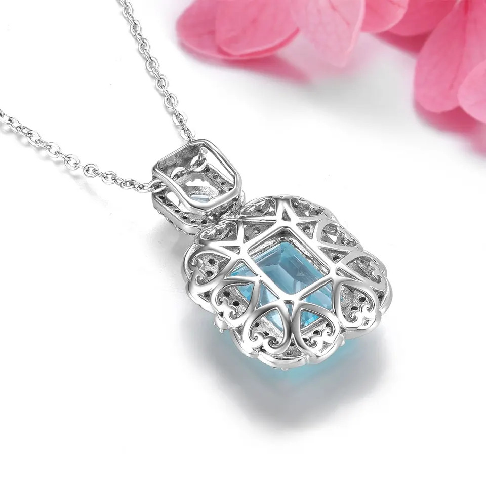 Sky Blue Topaz & White Zircon Pendant Necklace In Rhodium over Sterling ...