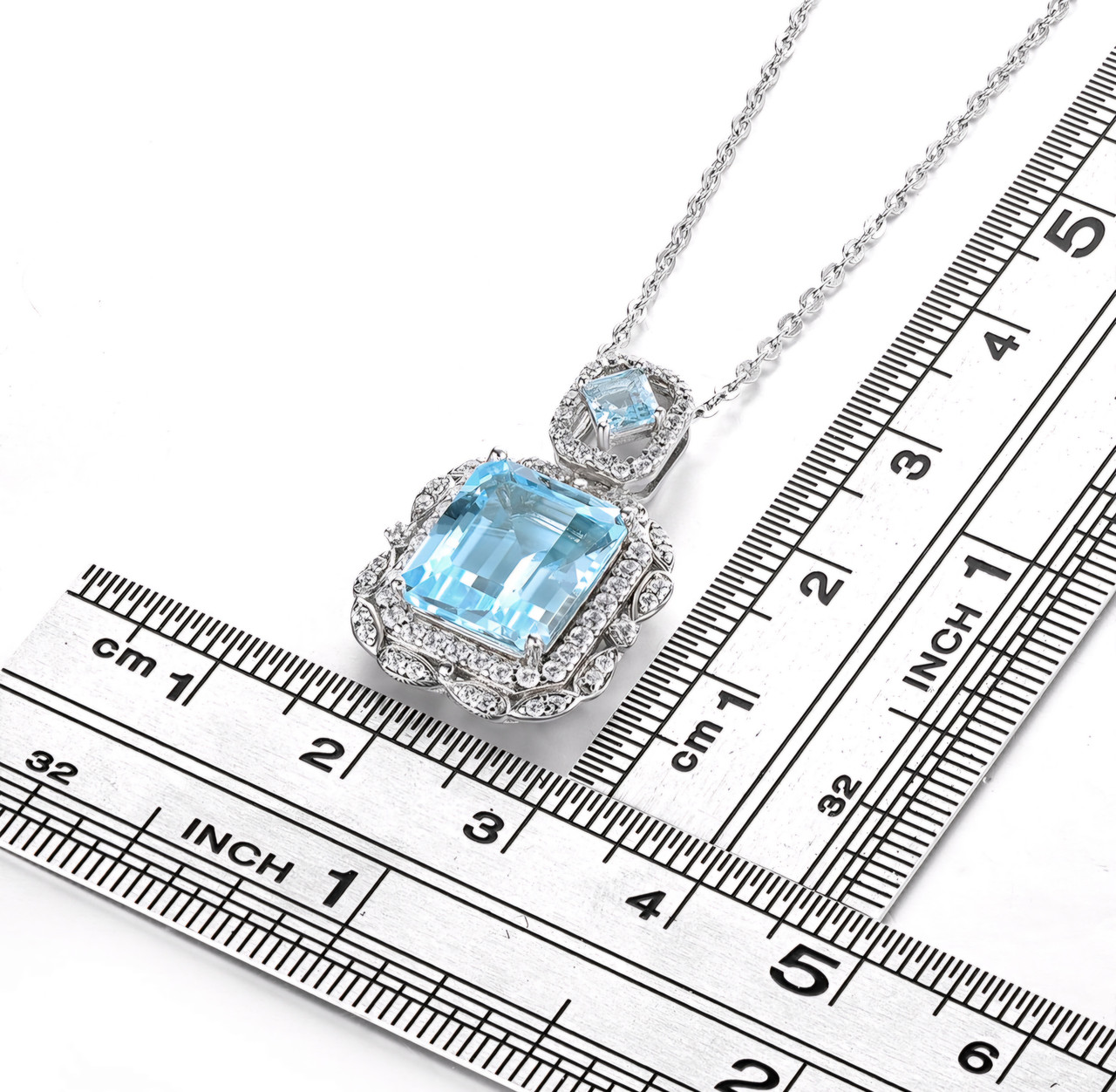 Sky Blue Topaz & White Zircon Pendant Necklace In Rhodium over Sterling ...