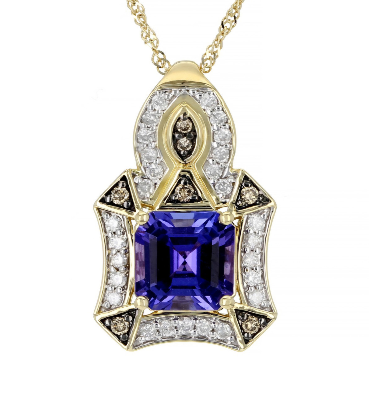 Tanzanite, Brown/White Diamond Pendant Necklace In 14K Yellow Gold