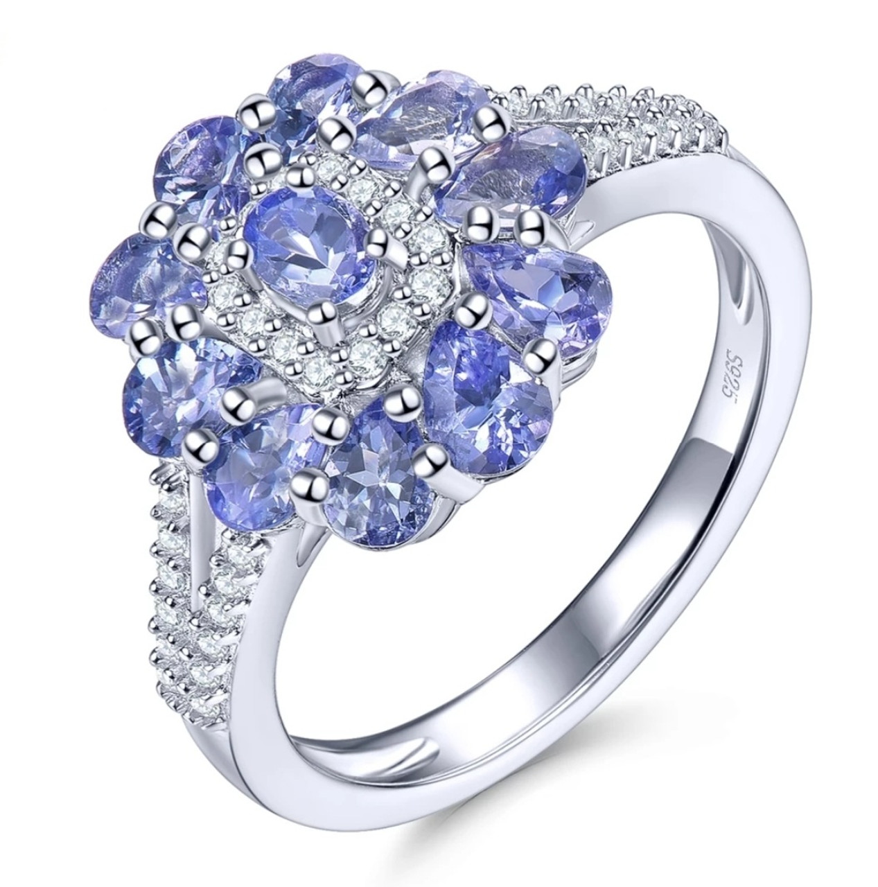 925 Sterling Silver Tanzanite and Natural White Zircon Ring Size 6 —  Handmade on the Farm