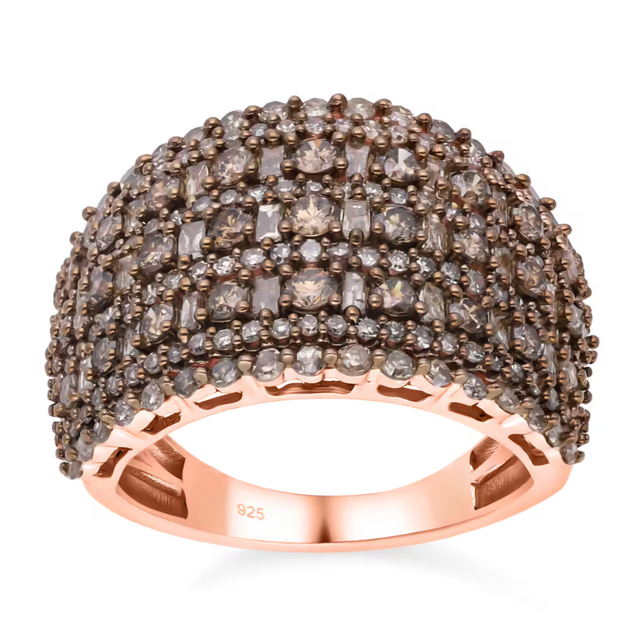 Champagne Diamond Wide Band Cluster Ring In 18K Rose Gold over