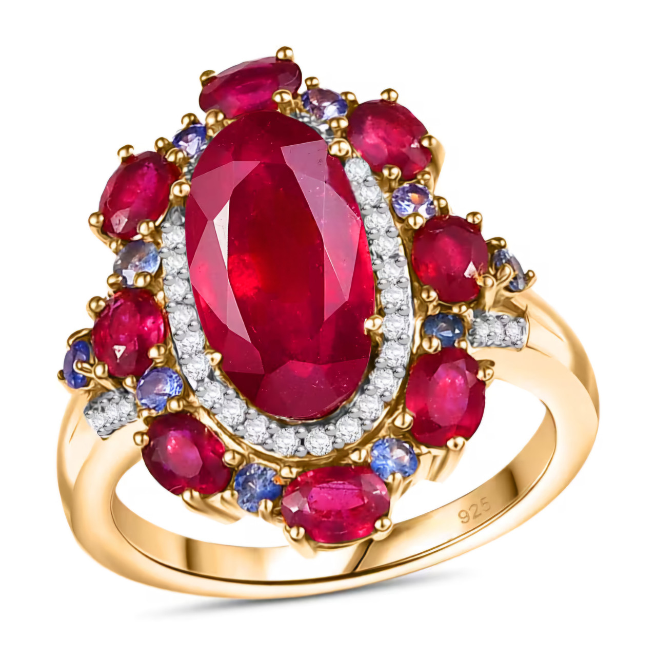 ★ ruby ★ Ruby (FF), Sapphire & Zircon Ring In 18K Yellow Gold over