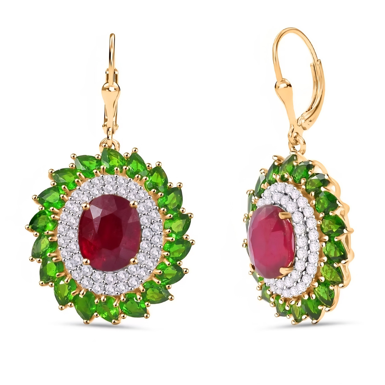 アクセサリー 18K WG Ruby Earring (Only ONE pc.) Ruby (FF), Chrome Diopside & White Zircon Cocktail Halo Leverback