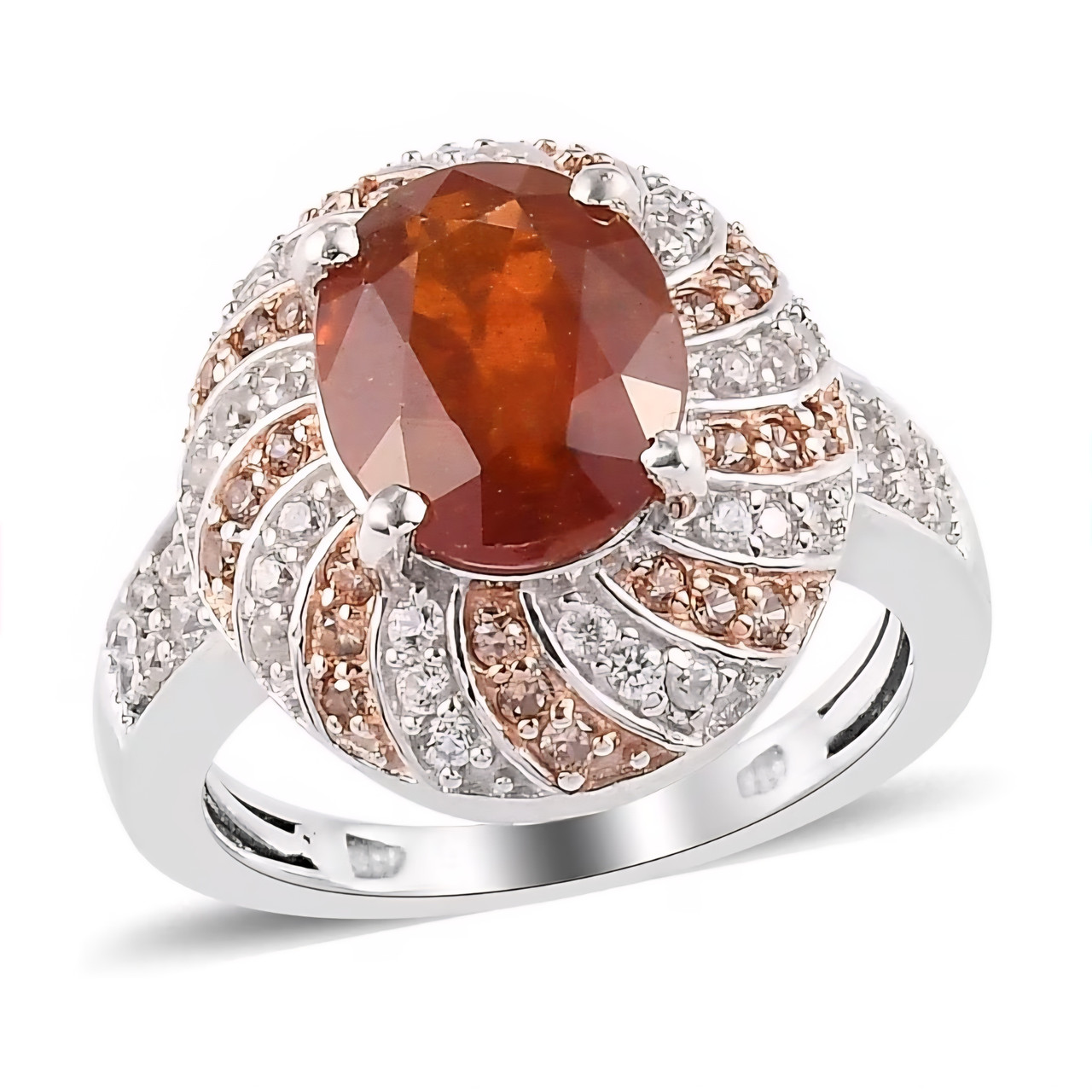 Orange Kyanite & Champagne Diamond Swirl Halo Ring 4.10ctw