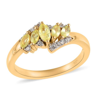 chrysoberyl marquise and white zircon ring in 18k yellow gold over sterling silver
