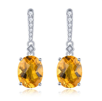 front view of citrine and diamond drop earrings in solid 14k white gold