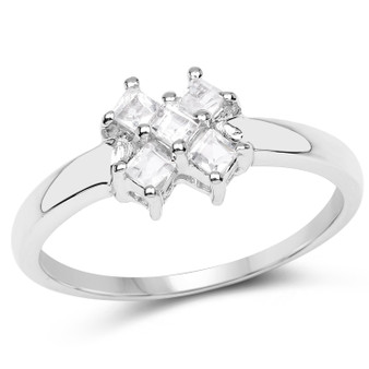 white topaz five stone cluster ring in rhodium over sterling silver