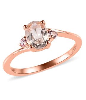 morganite and pink sapphire wedding ring in 18k rose gold over sterling silver