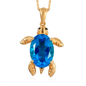 blue quartz triplet and black spinel sea turtle pendant necklace in 18k vermeil yellow gold over sterling silver front