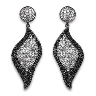 white topaz and black spinel pave drop earrings in black and white rhodium