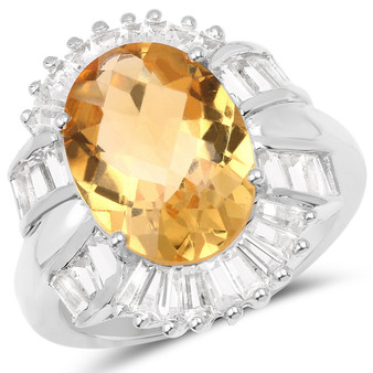 citrine and white topaz baguette statement ring in rhodium over sterling silver